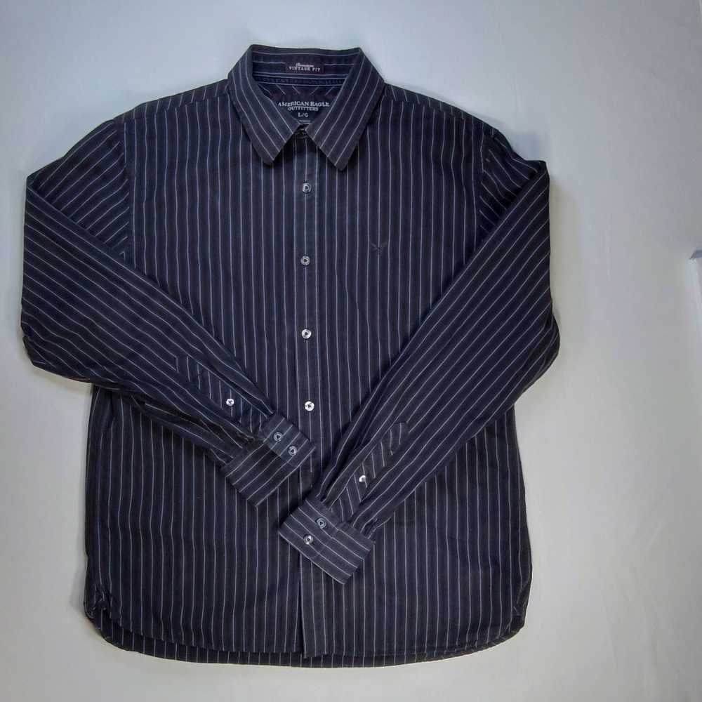 American Eagle Outfitters Men's Long Slv Shirt, Black White Pin Stripe Sz Large